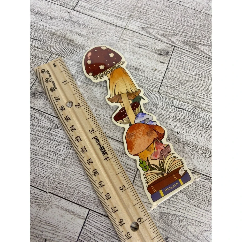 Bookmark of Stacked Mushrooms Open Book - Whimsical Goblincore Fantasy Bookworm
